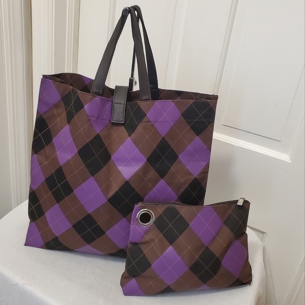 Murval Argyle Print Tote & Cosmetic Case
